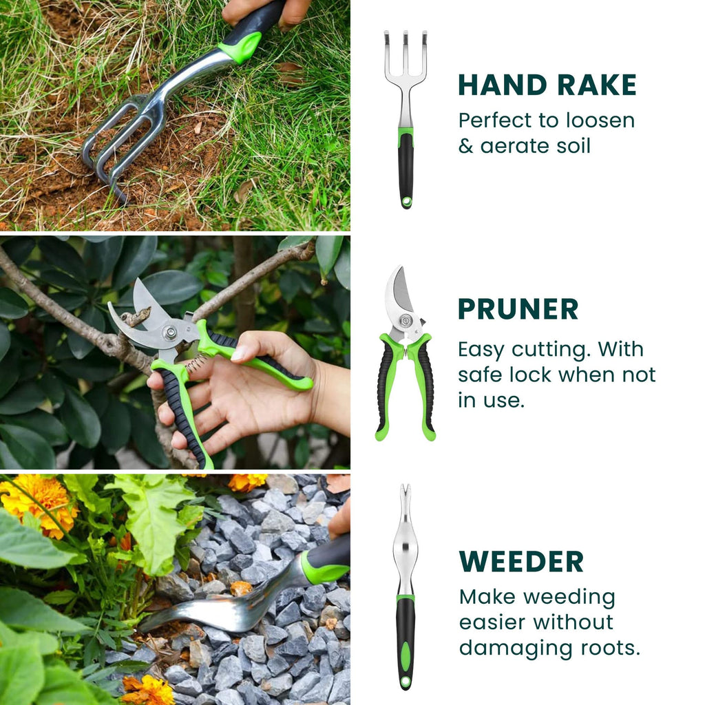 Stainless Steel 11 Piece Heavy Duty Garden Tool Set with Tote Bag - Premium Gardening Tools & Hand Tools Set