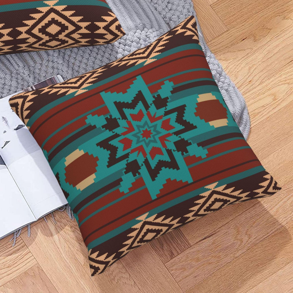 Aztec Throw Pillow Covers 18x18 Set of 2 Western Southwest Rustic Turquoise Pillows Cover Tribal Navajo Mexican