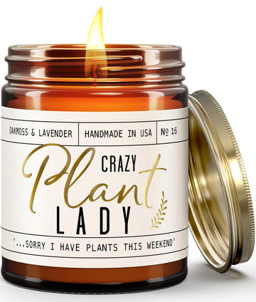 Plant Lady Gifts for Women, Soy Candle, w/Oakmoss & Amber I Gifts for Plant Lovers Themed Ideas I 50Hr Burn, USA Made