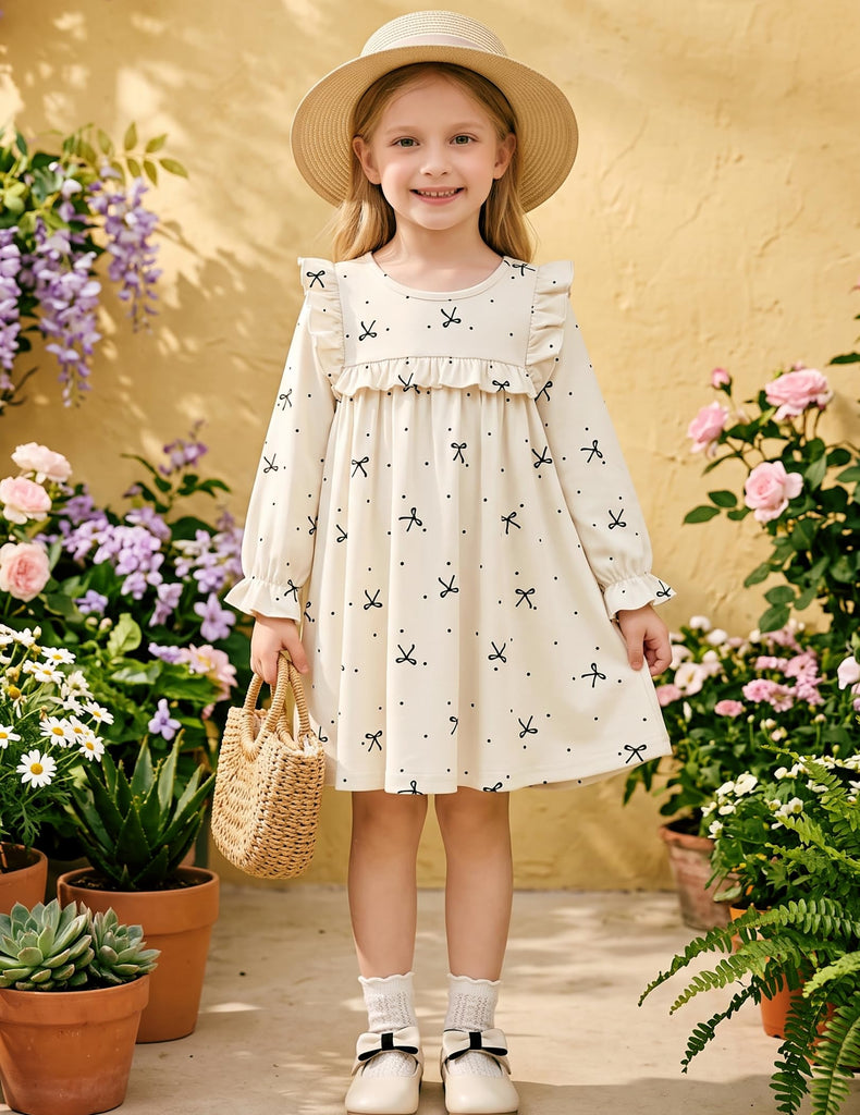 Toddler Girl Ruffle Long Sleeve Dress Kids Daily A-line Dress