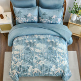 Drucon Blue Floral Comforter Set King, 7 Piece Dandelion Botanical Plant Comforter Bedding Set, Bed in a Bag King