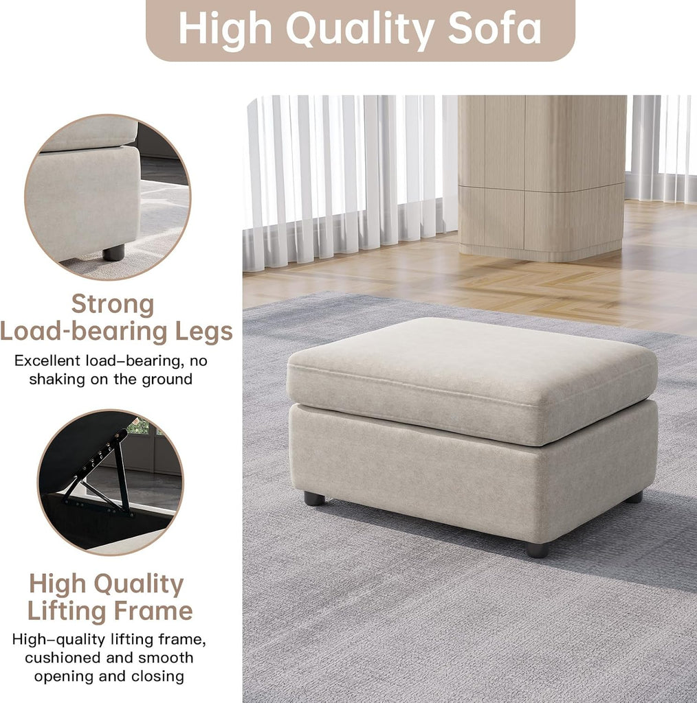 Rectangular Storage Ottoman 33.85 Inch Storage Bench, Velvet Footrest Stools Oversized Single Sofa , Broad Seater