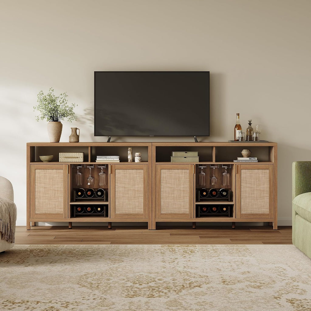 51" Coffee Bar Cabinet with Storage, Rattan Bar Cart Liquor Cabinet | Large Home Bar Table Wine Cabinet with Wine