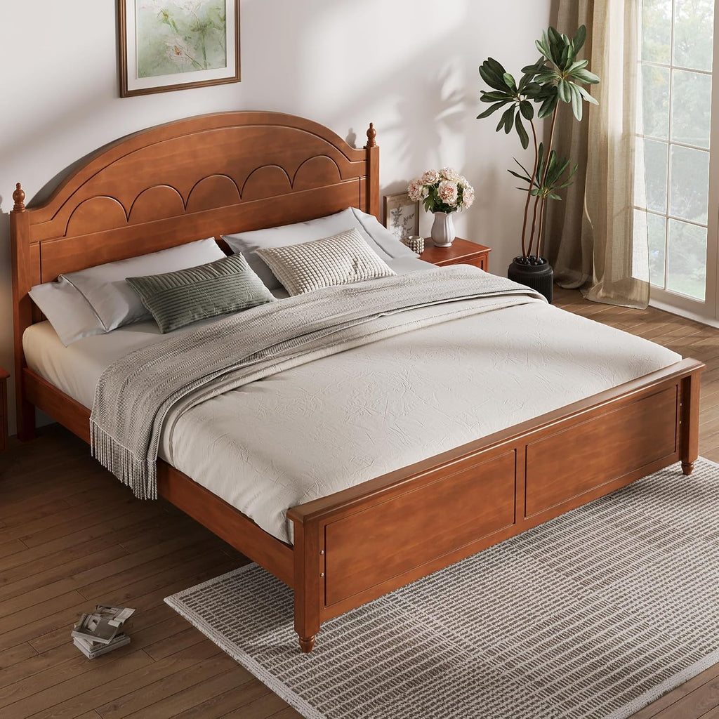 King Size Japanese Wooden Bed Frame with Oak Headboard
