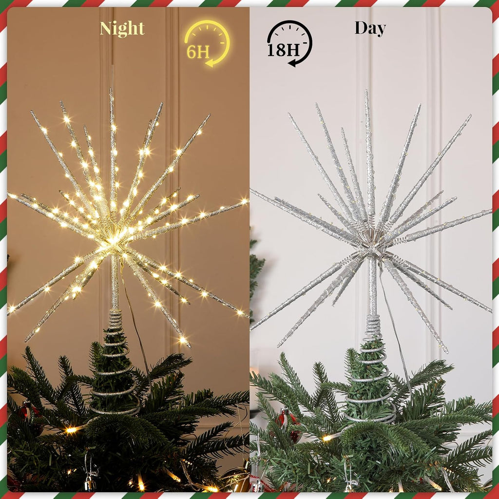 15-Inch Starburst Christmas Tree Topper with 150 LEDs & Remote, Silver