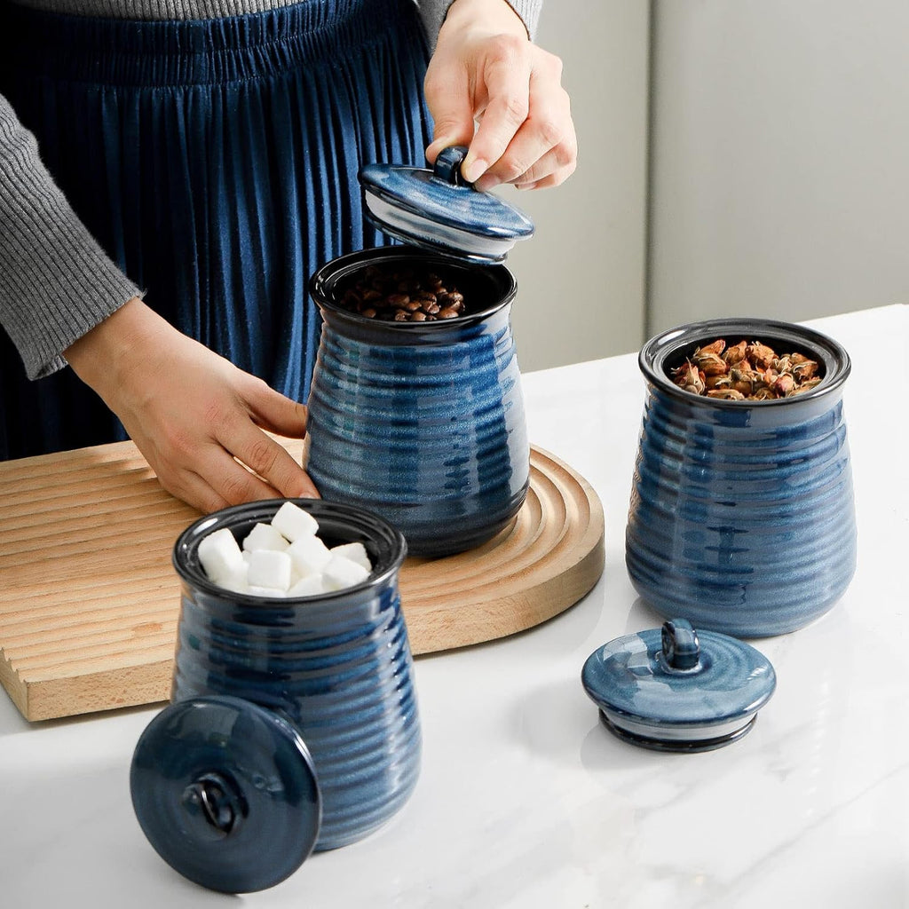 Ceramic Food Storage Jars,25 FL OZ Kitchen Canisters with Airtight Lids, Coffee,Tea and Sugar Containers - Set of 3