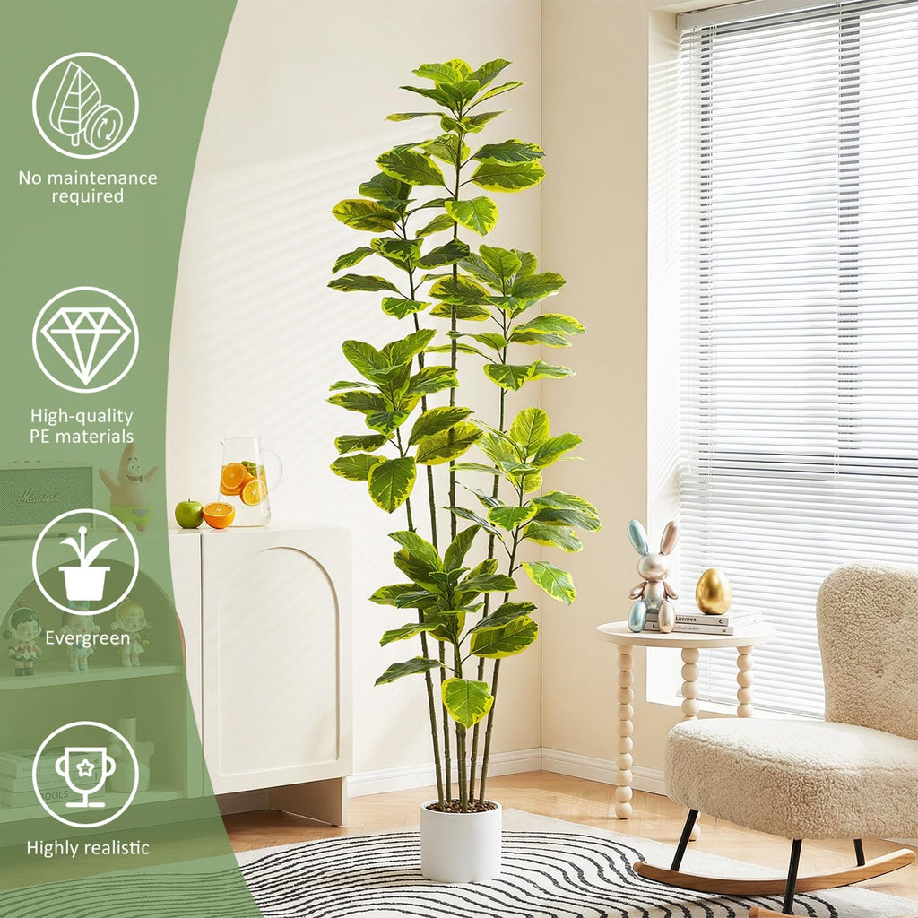 Artificial Ficus Tree 7FT, Tall Fake Plants Indoor in White Pot