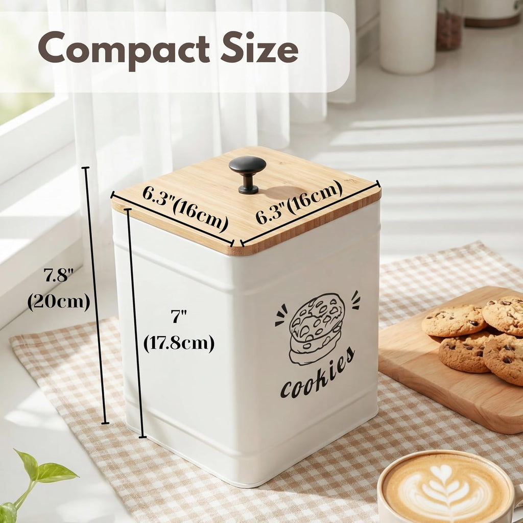 Cookie Jar with Lid Airtight, Cookie Tin with Bamboo Lid, Cute Cookie Jars Counter Decorative, 1 Gallon Food Storage