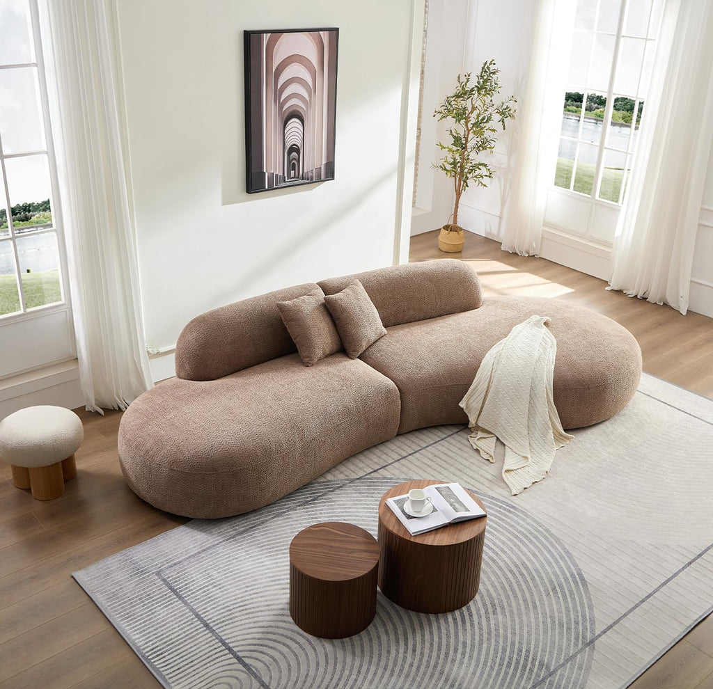 135.4" Luxury Oversized Curved, Modern Camel Sectional Couch