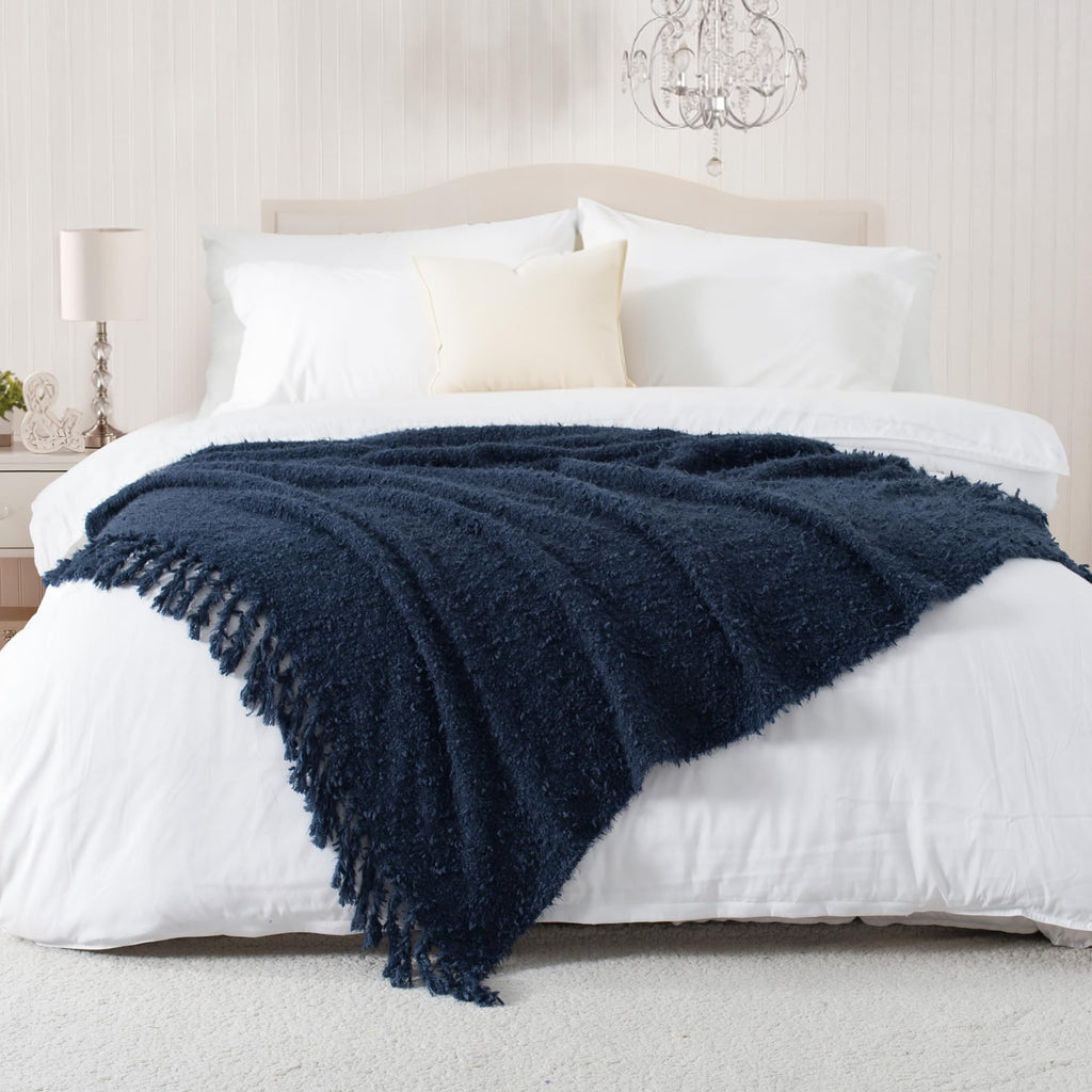 Soft Knit Throw Blanket for Couch with Tassels 60"x80"