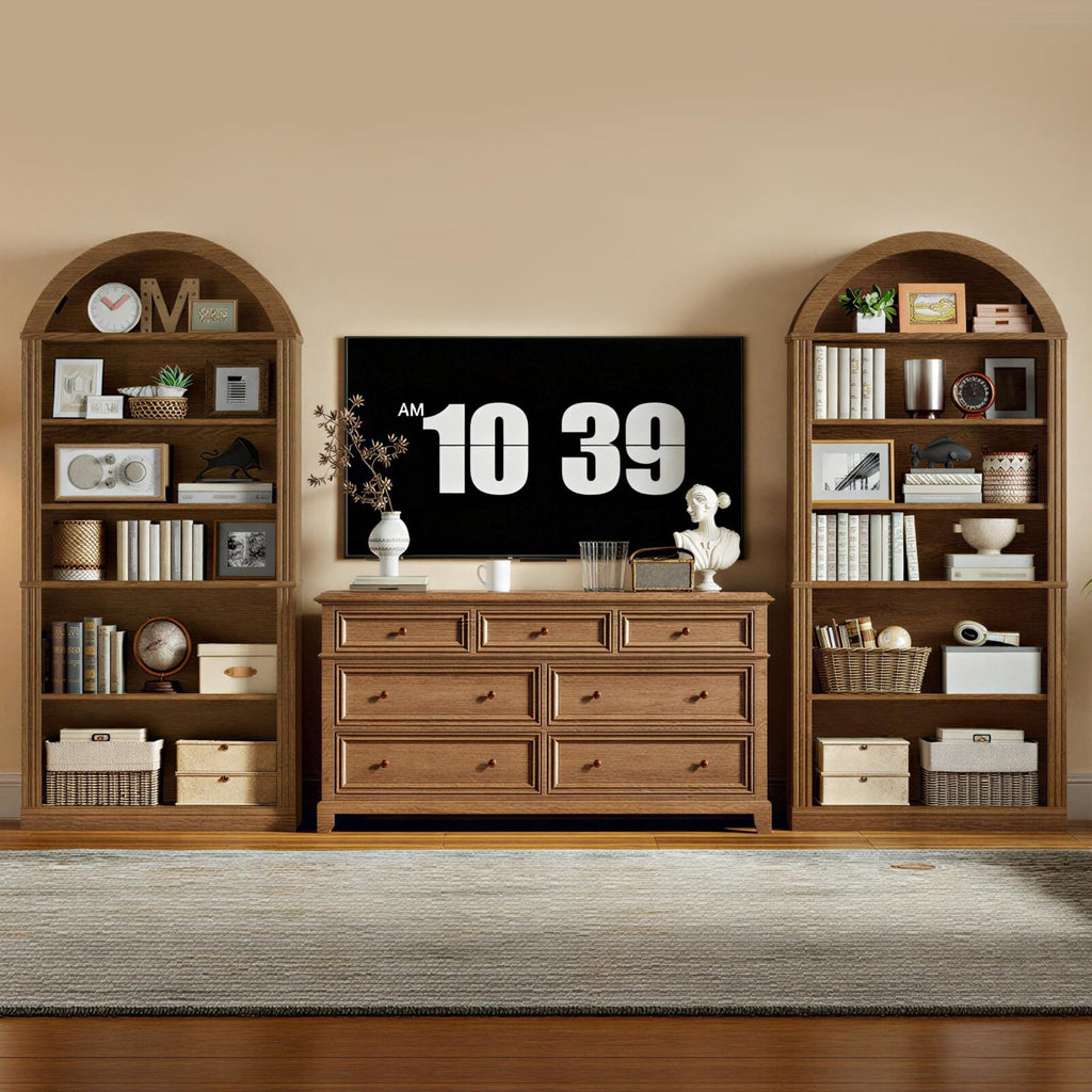 Arched Bookshelf, 75.8" Tall Arch Bookcase with Storage