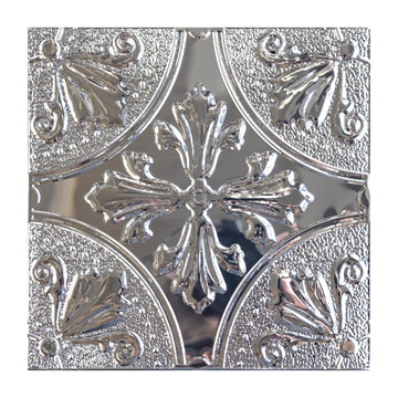 Peel and Stick Metal Backsplash Tiles, Silver Fleur, 10-Pack