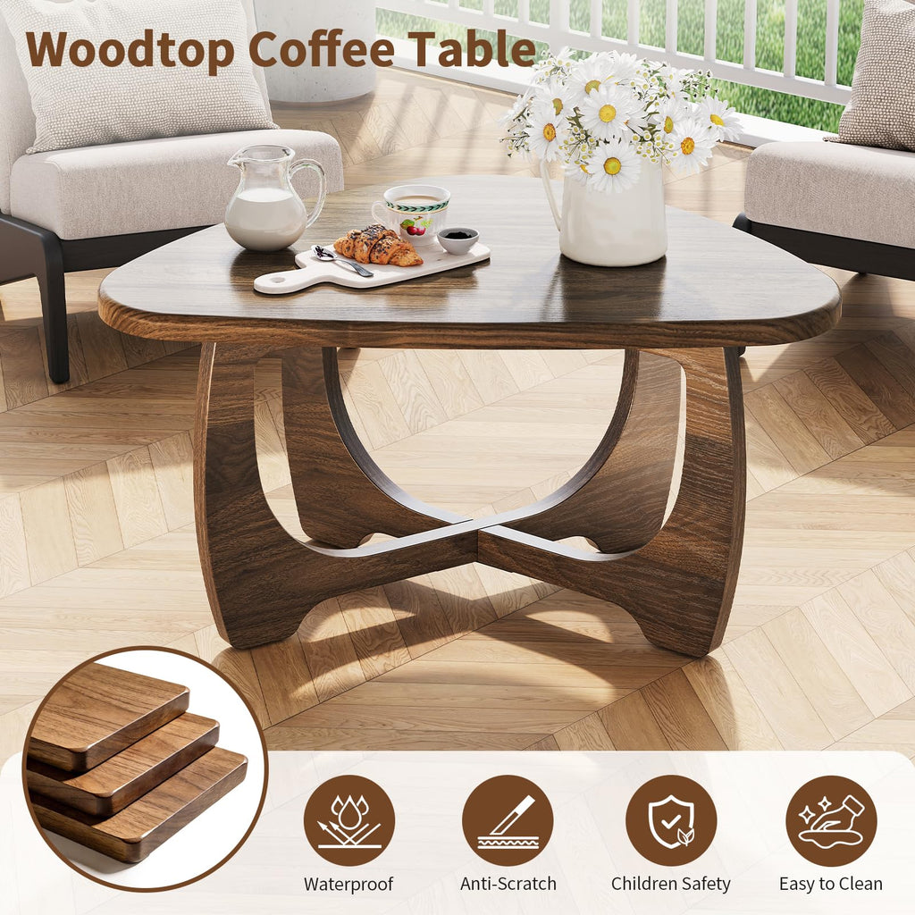 Mid Century Modern Coffee Table, Small Wood Triangle Top, Walnut