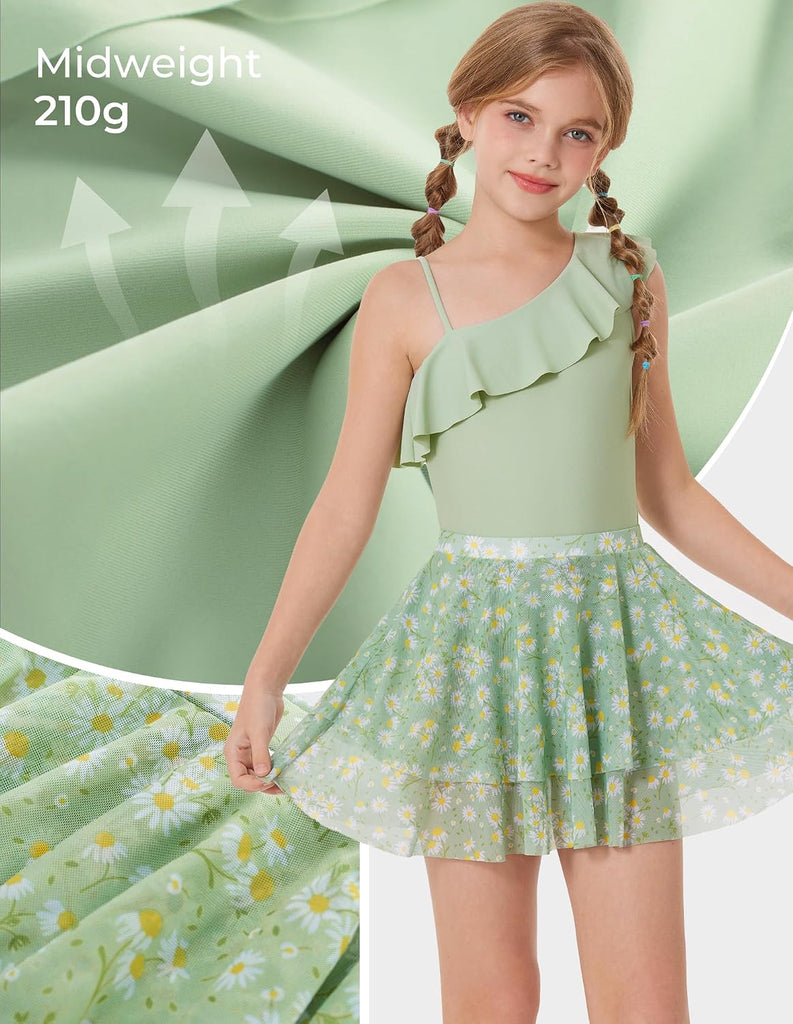 Girls One Piece Swimsuits with Mesh Skirt Bathing Suit Swimwear