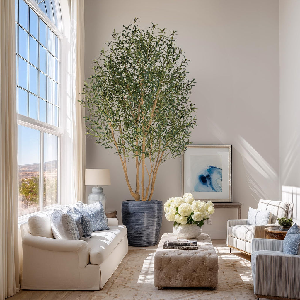 Majestic Faux Olive Tree 9ft - Artificial Olive Tree Indoor & Outdoor with Lifelike Leaves & Textured Branches