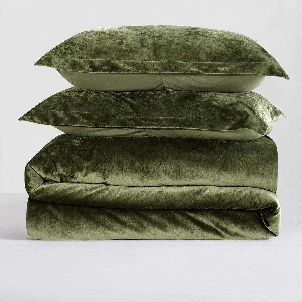 Luxury Velvet Comforter Set, 3 Pieces Reversible Comforters with 2 Pillow Shams, Brushed Solid