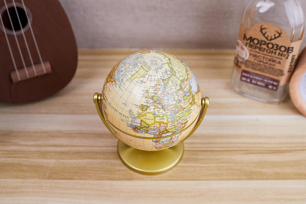 Mini Antique Globe 4-inch / 10 cm - Swivels in All Directions Educational, Decorative, Unique, Small World, Desktop