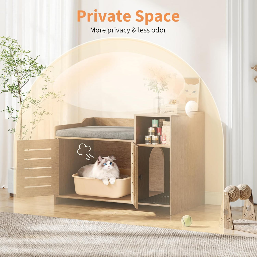 Cat Litter Box Enclosure, Hidden Litter Box Cabinet Furniture with Scratch Pad, Farmhouse Indoor Cats House