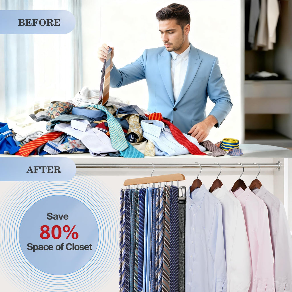 Tie Rack Hanger for Closet, 2 Blet Organizer for Men with 20 Foldable Hooks