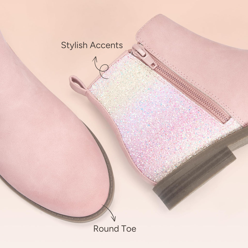 Girls Ankle Boots Glitter Fall Shoes(Pink, 10MT)