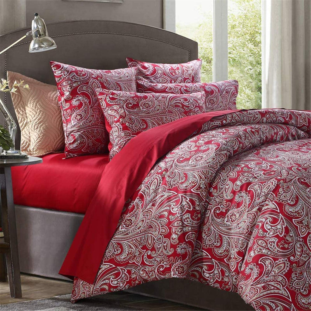 Farmhouse Bedding Paisley Duvet Cover Cal.King Size Set Bohemian Damask Medallion Egyptian Cotton Sateen
