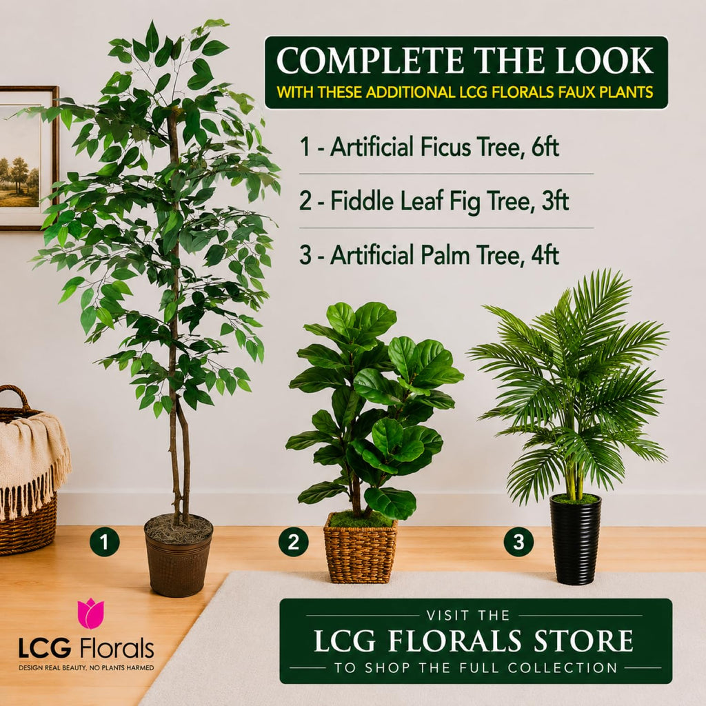 Artificial Tree, 6ft Artificial Ficus Tree in Copper Metal Pot with Real Wood Trunk by - Fake Faux Plants Indoor s