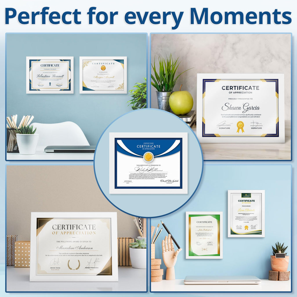 8.5x11 Diploma Frames, White, 12 Pack, Sturdy Wood Composite Frame