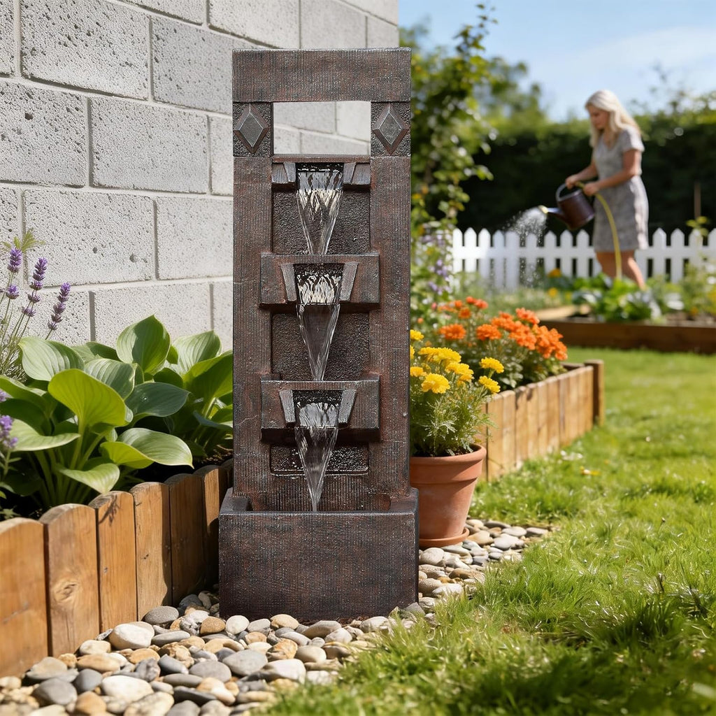 40.9" H 4-Tier Indoor/Outdoor Modern Water Fountain with Led Lights and Pump, Outdoor Freestanding Cascading Waterfall