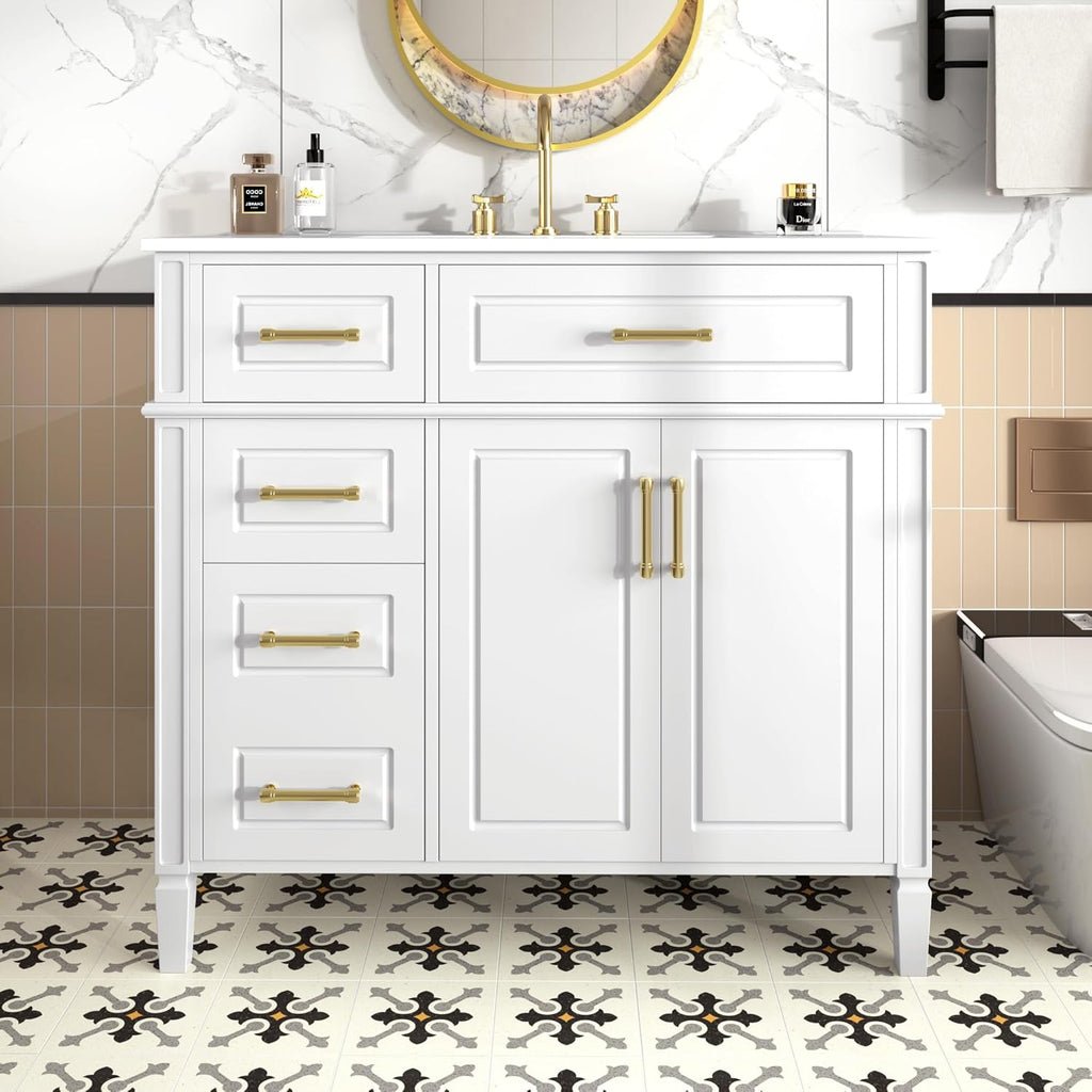 36" Freestanding Bathroom Vanity with Sink - Vanity Set with Flip Drawer & 3 Storage Drawers