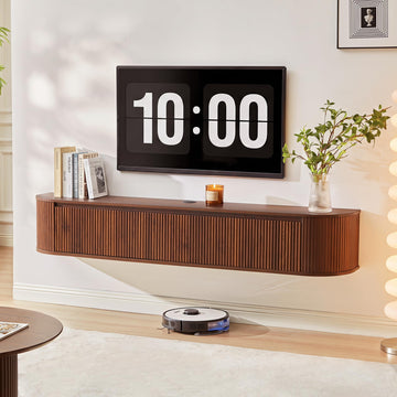 70.8" Floating Fluted TV Stand with Legs and Power Outlet for TVs up to 80", 2 in 1 Wall Mounted or Freestanding