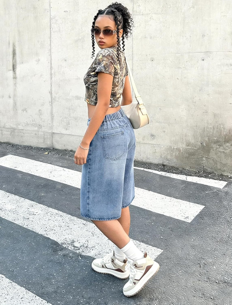 Girls Jean Shorts High Waisted Wide Leg Baggy Denim Shorts for Teen Trendy Y2k Vintage Bermuda Jorts