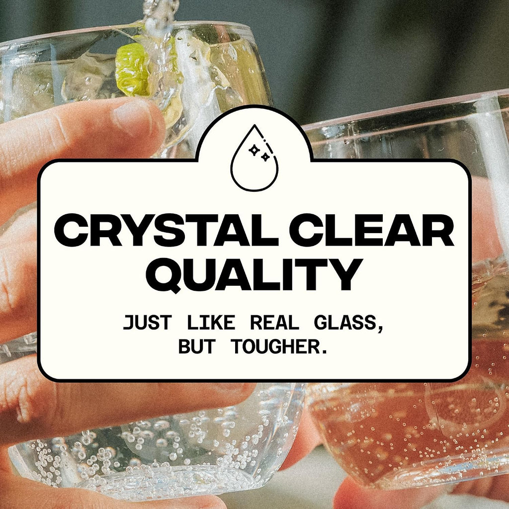 Unbreakable Plastic Wine Glasses - Stemless Shatterproof Tritan Glassware, Fancy Cups That Look Like Glass, 16oz, Set