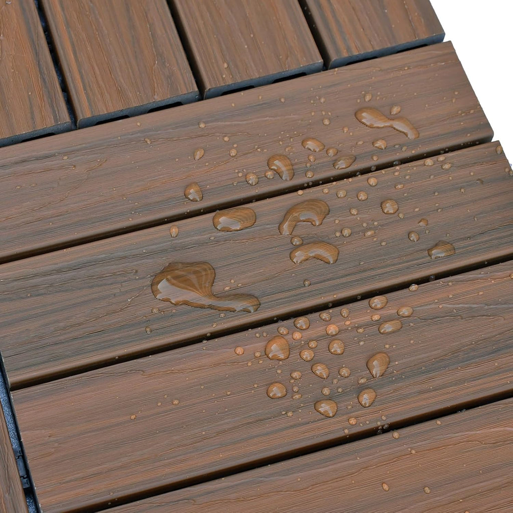 Interlocking Deck Tiles 9 PCS, 12" x 12" All-Weather Plastic-Wood Outdoor Patio Flooring Tiles for Indoor, Balcony
