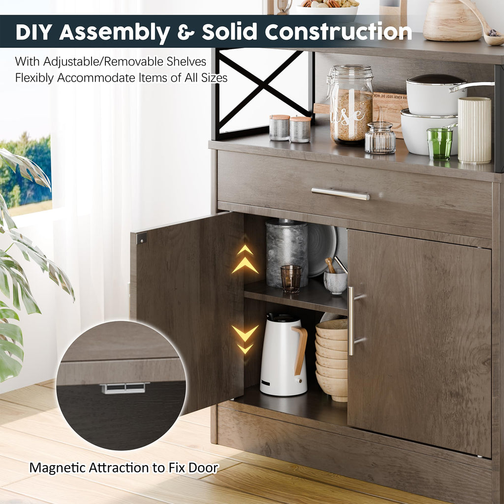 Kitchen Buffet Sideboard Cabinet, Storage Cabinets with 2 Doors and 1 Drawers, Open Storage & Adjustable Shelf