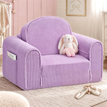 In-1 Foldable Kids Couch, Thick Foam Corduroy Sofa with Pocket