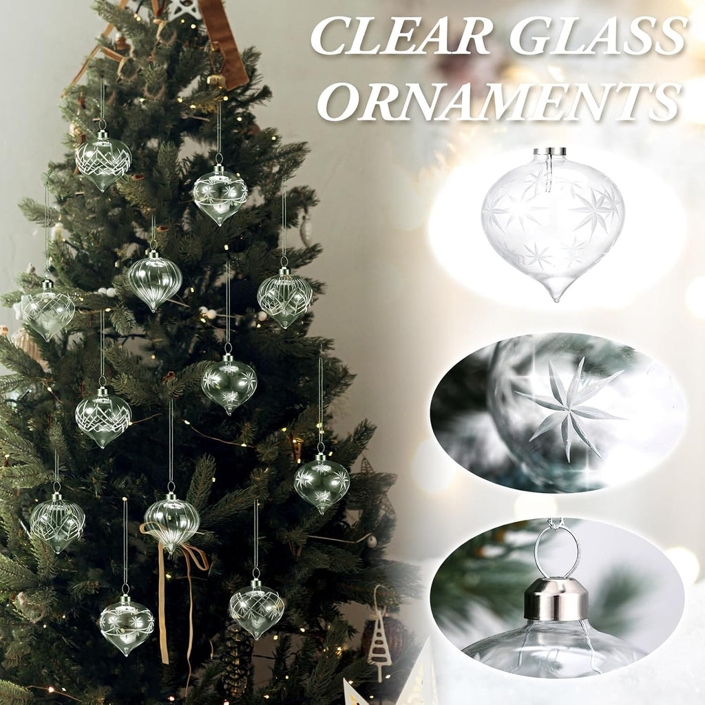 Clear Glass Christmas Balls Ornaments 2.36 Inch - Set of 12