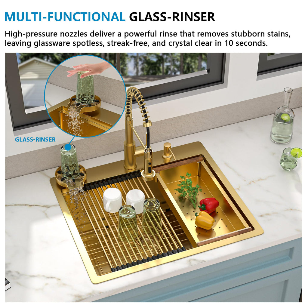25"x22" Brushed Gold Drop Sink Ledge Workstation
