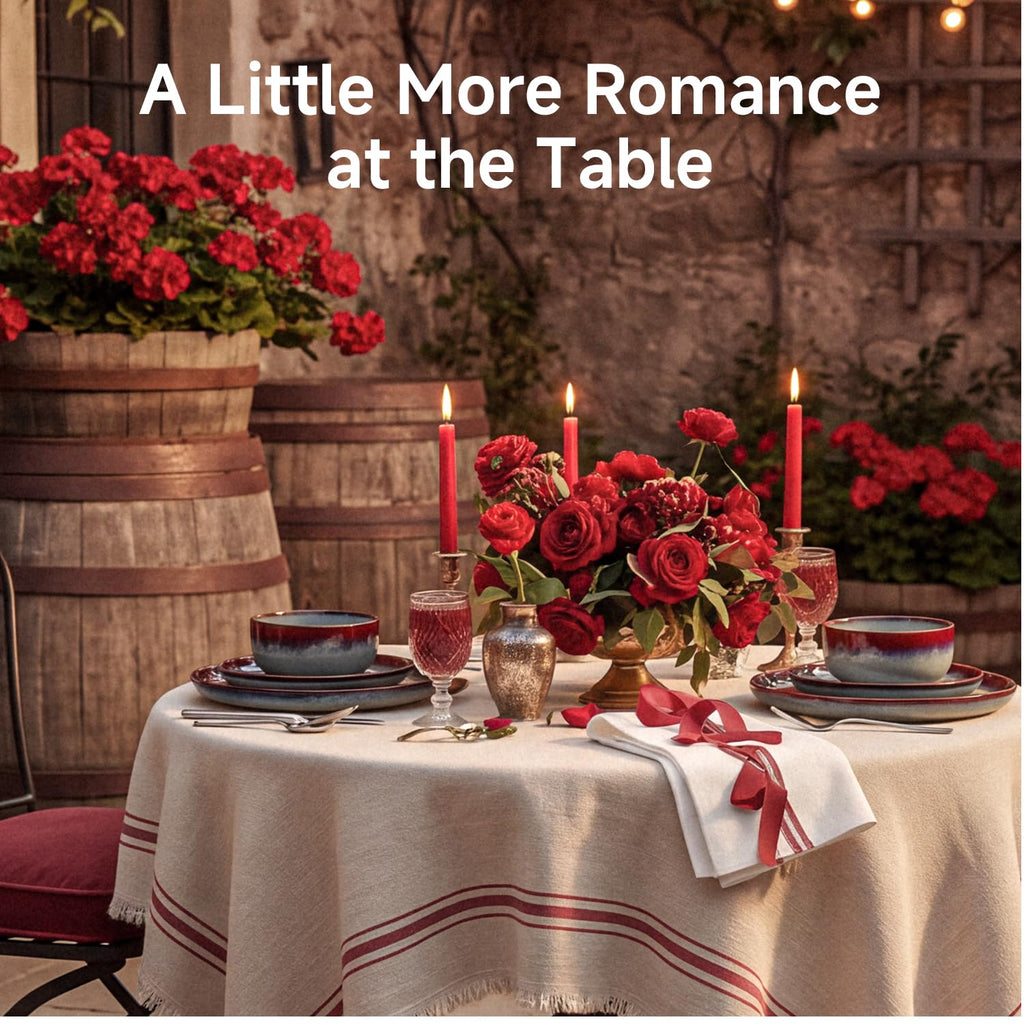 Dinnerware Set for 8, Red Reactive Glaze Plates and Bowls Sets