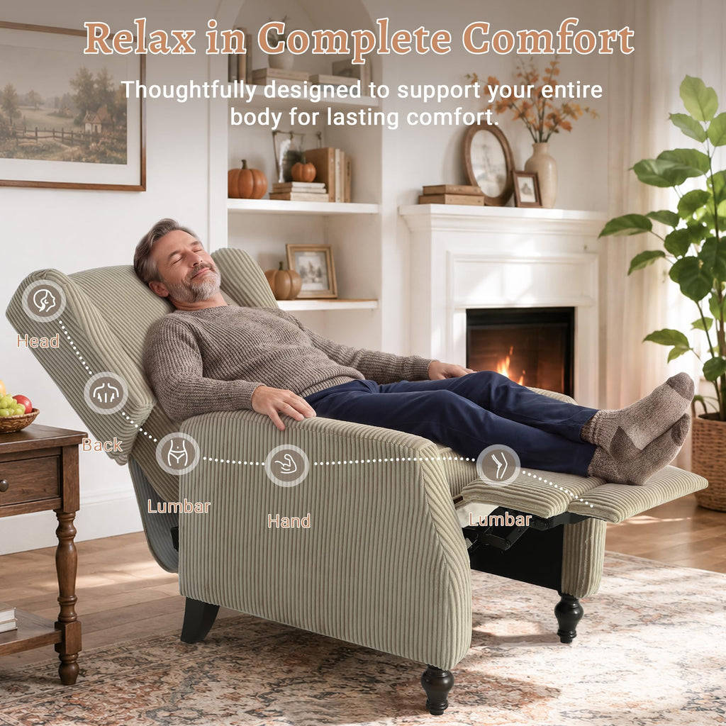 Mid-Century Modern Wingback Push Back Recliner Chair, Khaki 2PCS