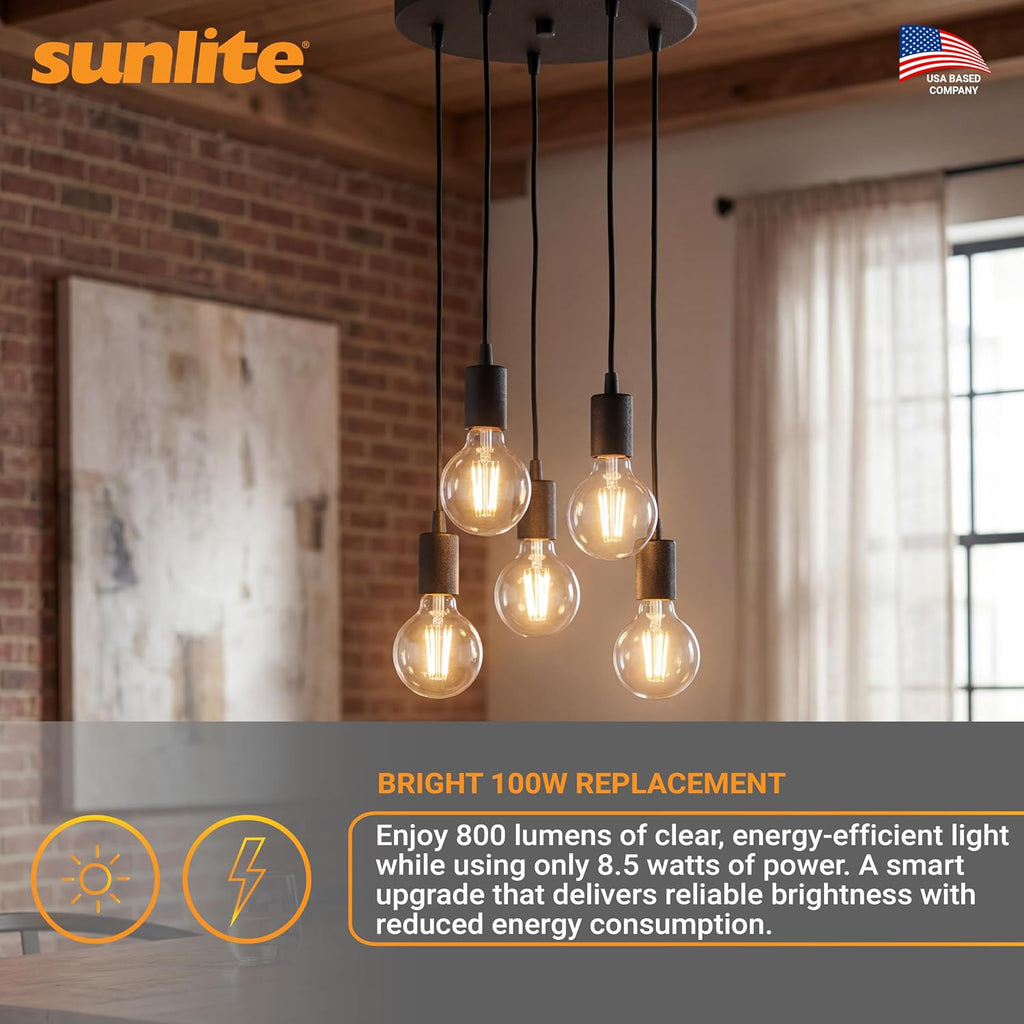 LED G25 Edison Globe Light Bulb, 8.5 Watts (100W=), Medium E26 Base, 800 Lumens, Dimmable, Clear Glass, Antique Long
