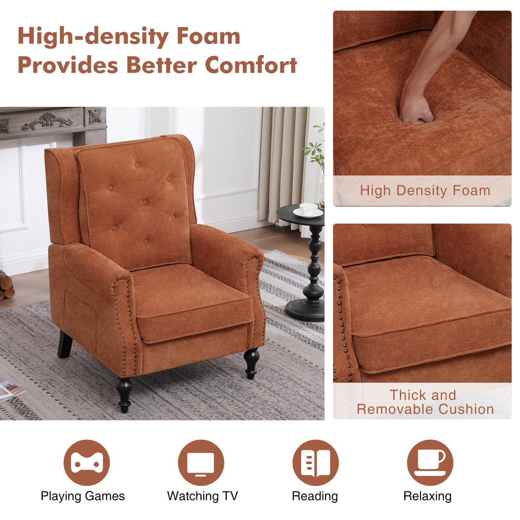High Back Accent Chair, Vintage Wingback Armchair, Upholstered Reading Sofa Chair with Solid Wood Legs Comfy Home