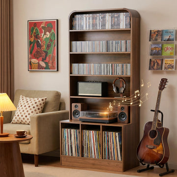 71'' Tall Record Player Stand, 6 Tier Large Vinyl Record Player Cabinet