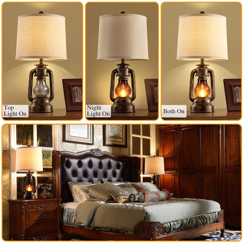 Farmhouse Lantern Table Lamps Set of 2 with USB C+A