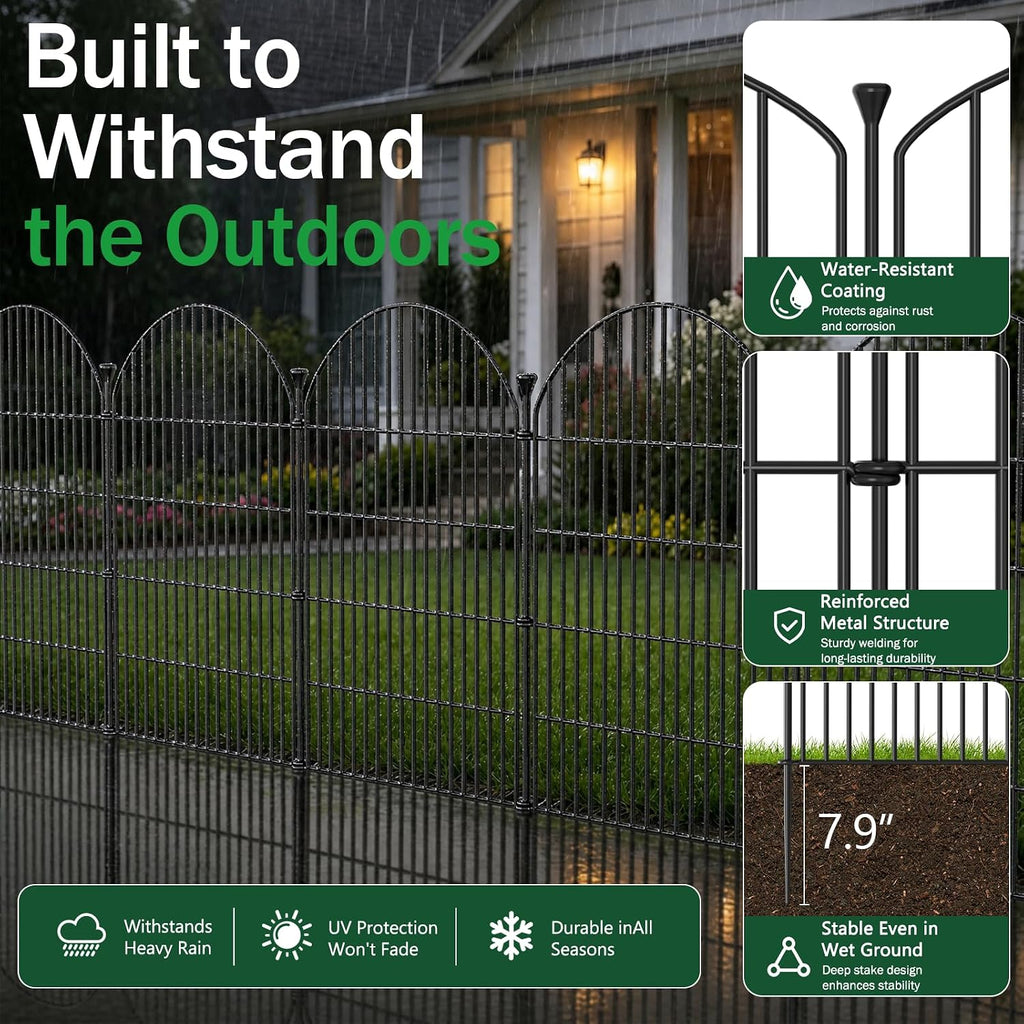 12 Pack No Dig Decorative Garden Fence Panels with Gate, 40in(H) x 29ft(L), Dog Fence Outdoor for Yard, Rustproof