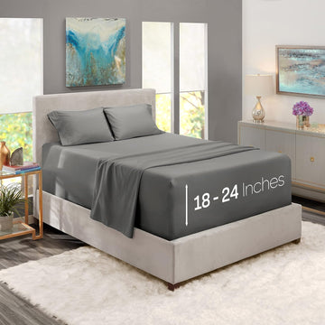 Queen Sheet Set, 4 Piece Extra Deep Pocket (18-24 inches), Microfiber, Cooling, Hotel Luxury, Soft, Breathable