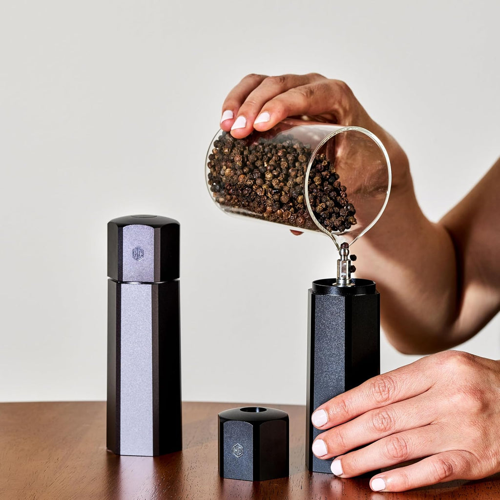 Tabletop Salt and Pepper Mill Set & Carrying Caddy Holder - Set of 3