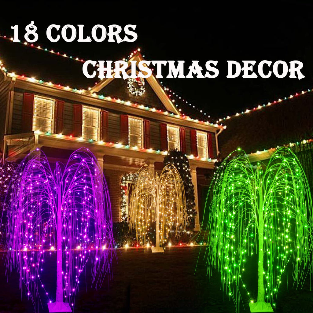 6Ft LED Lighted Tree Weeping Willow Tree Outdoor, 18 Colors Changing Light Up Willow Trees Remote Control for Indoor