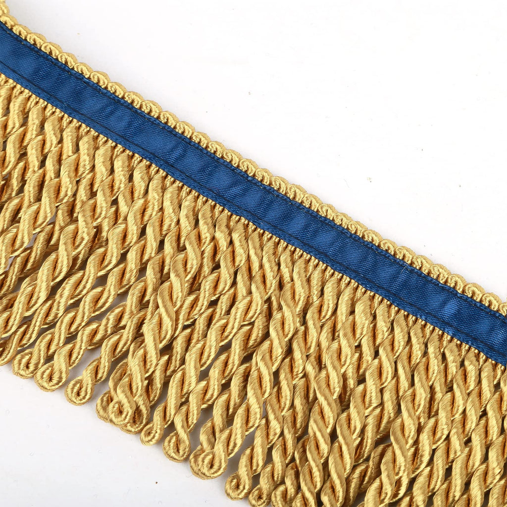 Bullion Fringe Trim 5 Yard x 2.5 Inches with Blue Ribbon