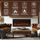 50 Inch Smart Electric Fireplace Insert with Heater, Recessed or Wall Mounted, Remote and App Control, 9H Timer