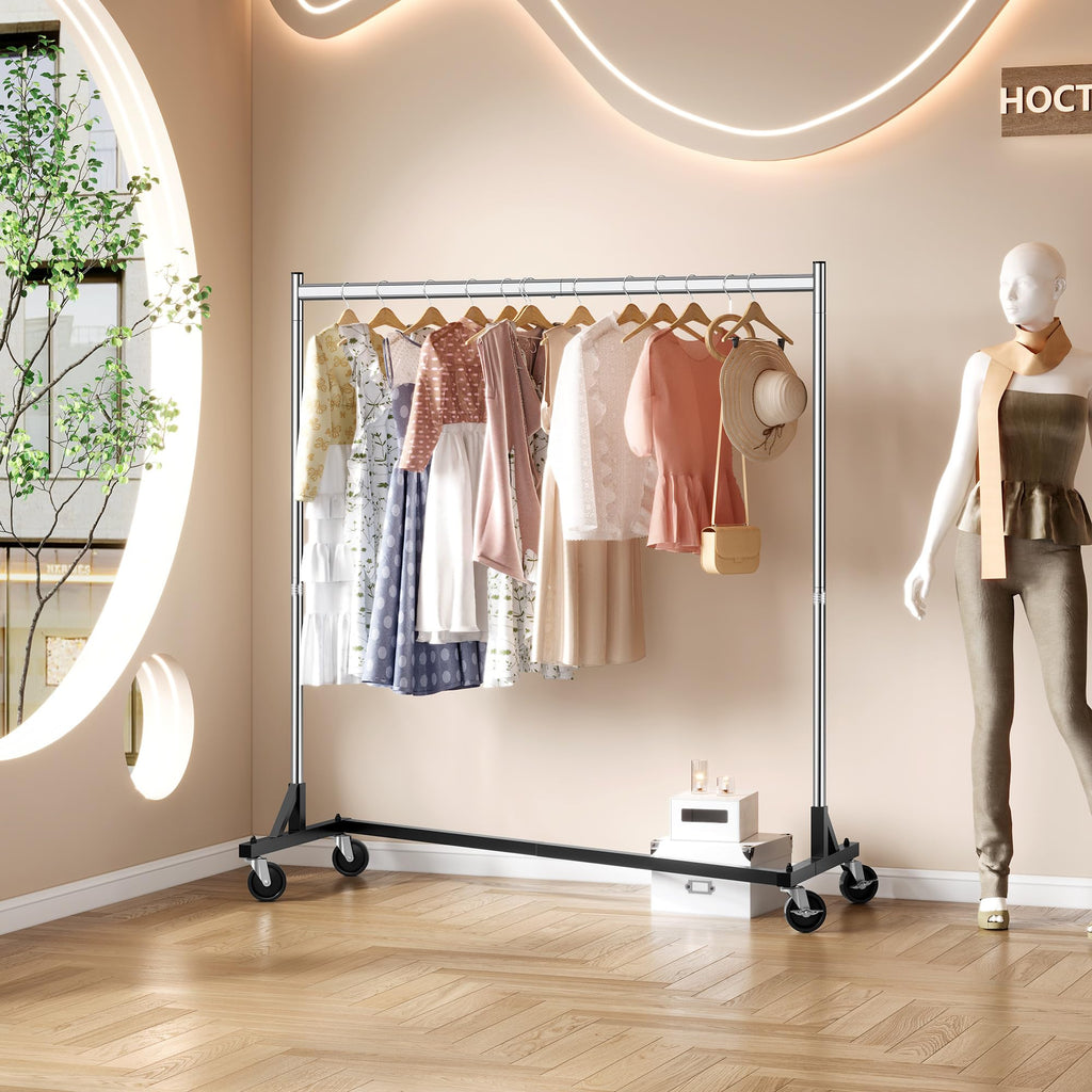 Z Rack, Rolling Clothes Racks with Z-Base, Heavy Duty Garment Rack, Clothing Racks for Hanging Clothes, Sturdy